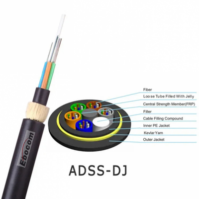 Strong tensile resistence ADSS Fiber Optical Cable 8 core span 100 200 300 single Sheath PE Jacket Black color