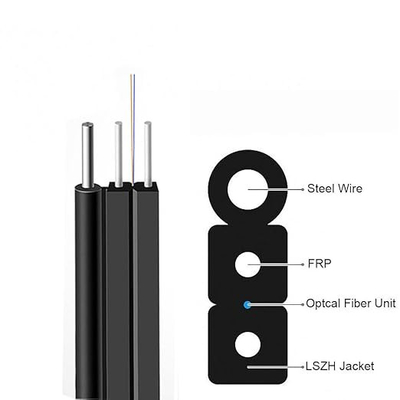Outdoor FTTH Drop Cable 2 Core SM G657A1 Fiber LSZH Jacket With Steel Wire FRP Strength Member